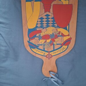 Source Unknown Vibrant Mixed Media Art with Red and Blue Accents